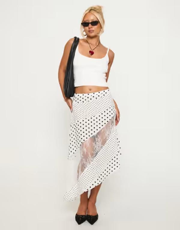 プリンセスポリー レディース ボトムスカート ドット柄 アシンメトリー ドット コントラスト マキシ Princess Polly Rennar contrast panel asymmetric h