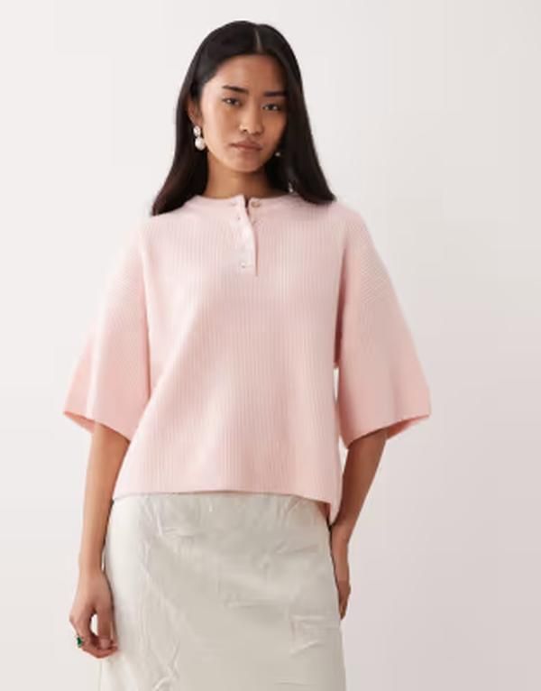 プリティラヴィッシュ レディース アウター ニット・セーター Pretty Lavish fluffy knit button detail topINK ピンク