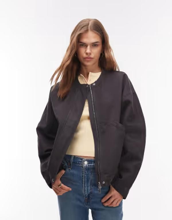 アルケット レディース アウター ジャケット・ブルゾン コットン ARKET washed cotton bomber jacket Black ブラック