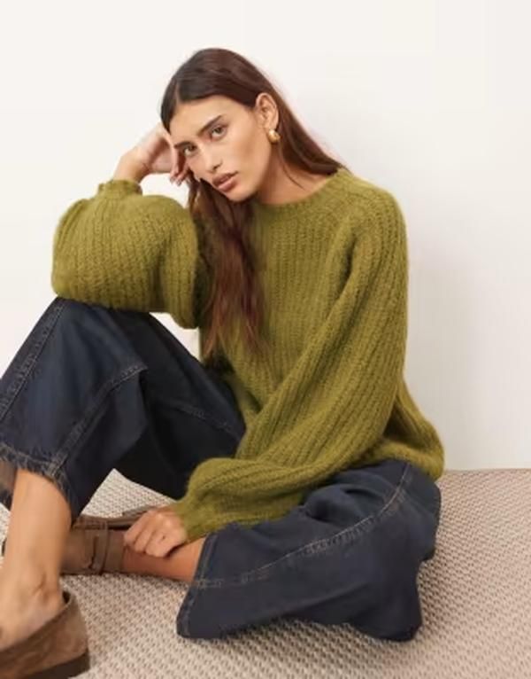 アレンジ レディース アウター ニット・セーター リブニット ウール ARRANGE rib knit wool blend oversized sweater Khaki カーキ