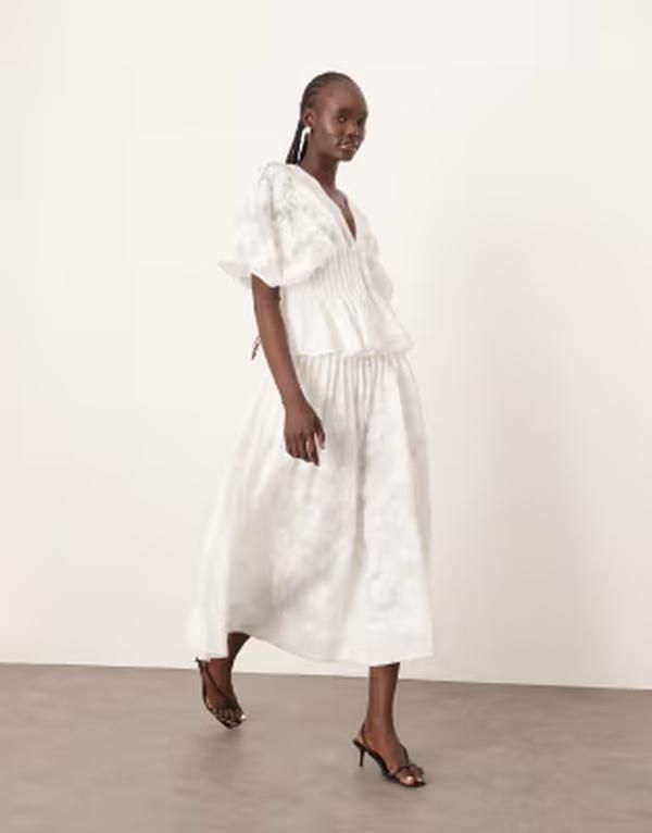 アレンジ レディース ボトムスカート ミディ ARRANGE daisy organza pintuck dropped waist midi skirt part of a set WHITE ホワ