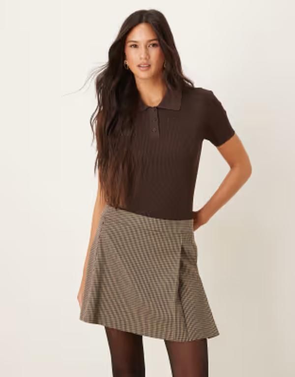 ジーナトリコ レディース ボトムスカート プリーツ ミニ Gina Tricot mini pleated skirt plaid Brown check ブラウン