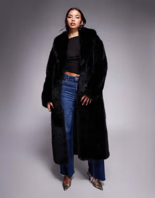 アリアコーブ レディース アウター ジャケット・ブルゾン マキシ Aria Cove faux fur oversized colla red maxi jacket Black ブラック