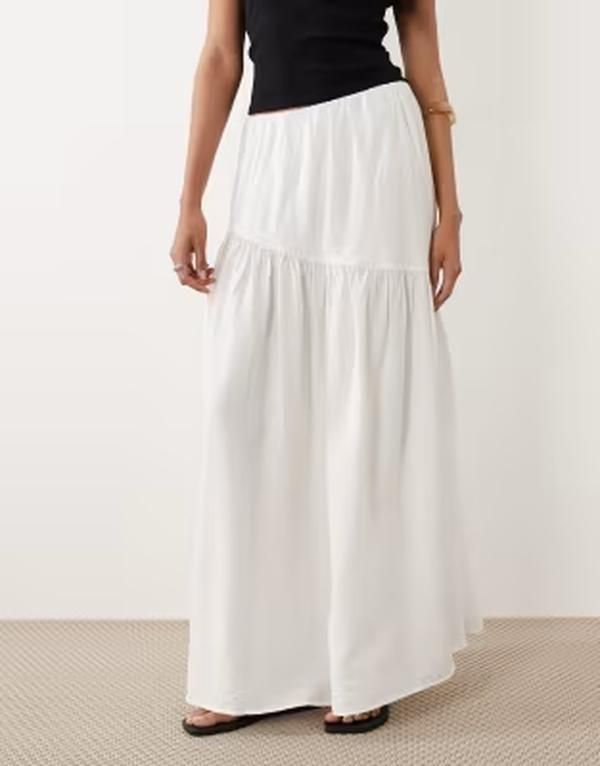 ジーナトリコ レディース ボトムスカート マキシ Gina Tricot dropped waist maxi skirt Off White オフホワイト