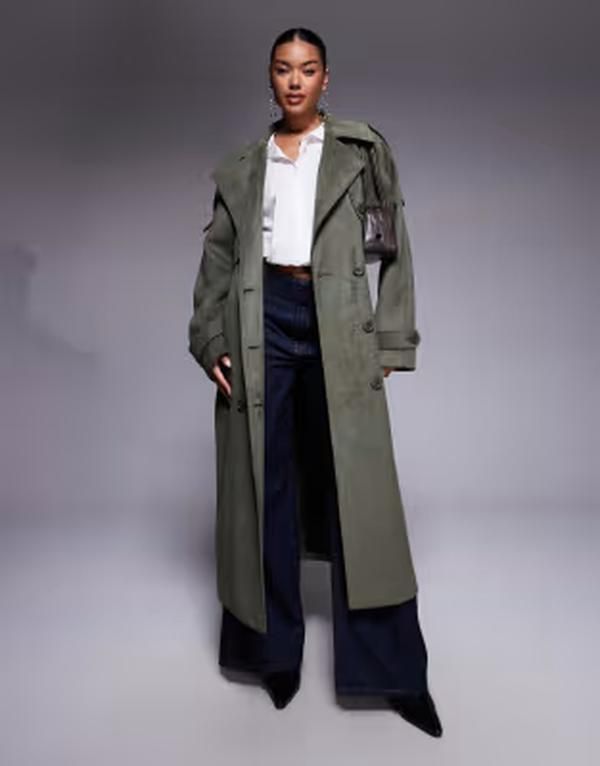 アリアコーブ レディース アウター コート スエード マキシ Aria Cove faux suede trench maxi trench coat Khaki カーキ