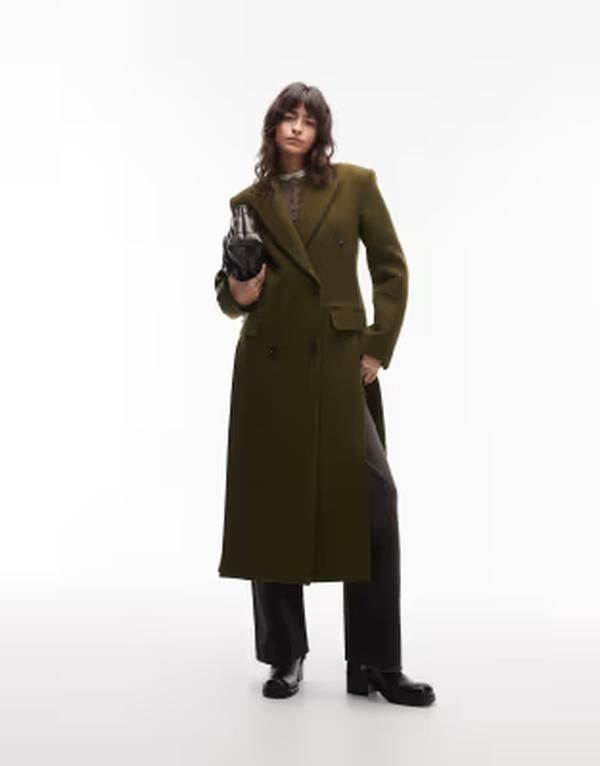 アルケット レディース アウター コート ウール マキシ ARKET wool mix double breasted maxi coat in olive オリーブ