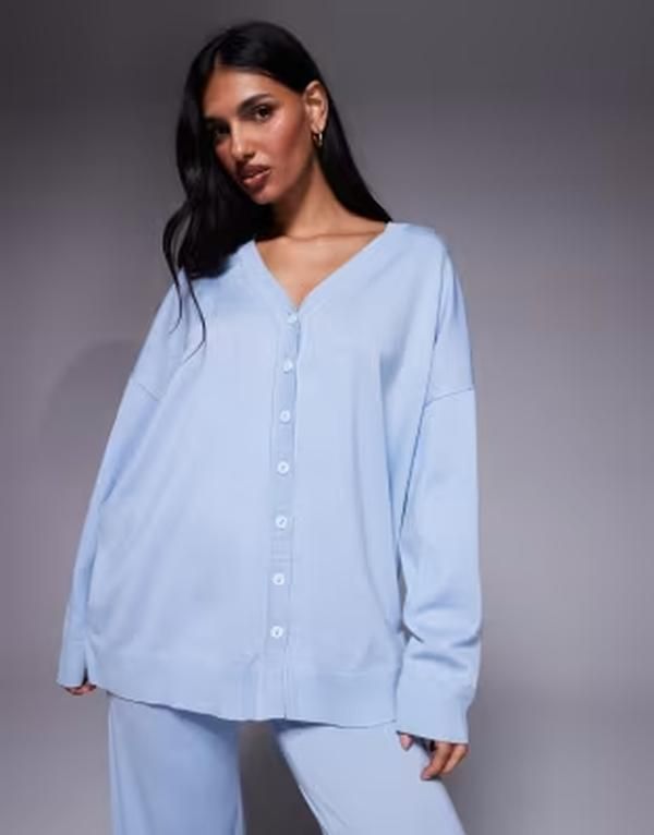 カイア レディース アウター カーディガン ニット Kaiia exclusive vfront button up knit relaxed longline cardigan in soft bl