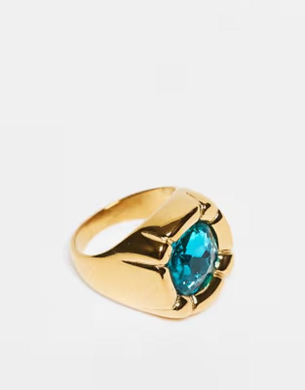 カイア レディース アクセサリー リング Tシャツ Kaiia exclusive stainlessteel blue stone pillow rin gold and blue ブルー