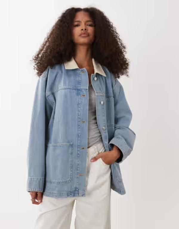 アルケット レディース アウター ジャケット・ブルゾン コーデュロイ デニム ARKET denim utility barn jacket with corduroy collar BLUE ブルー