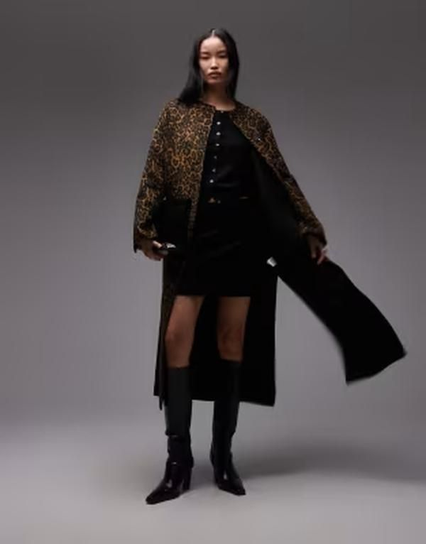 アルケット レディース アウター コート プリント ウール マキシ ARKET double wool blend collarless maxi coat in leopard print Leo