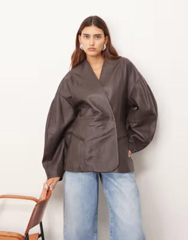 アレンジ レディース アウター ジャケット・ブルゾン ウエストマーク レザー フェイクレザー ARRANGE soft faux leather jacket with cinched waist a