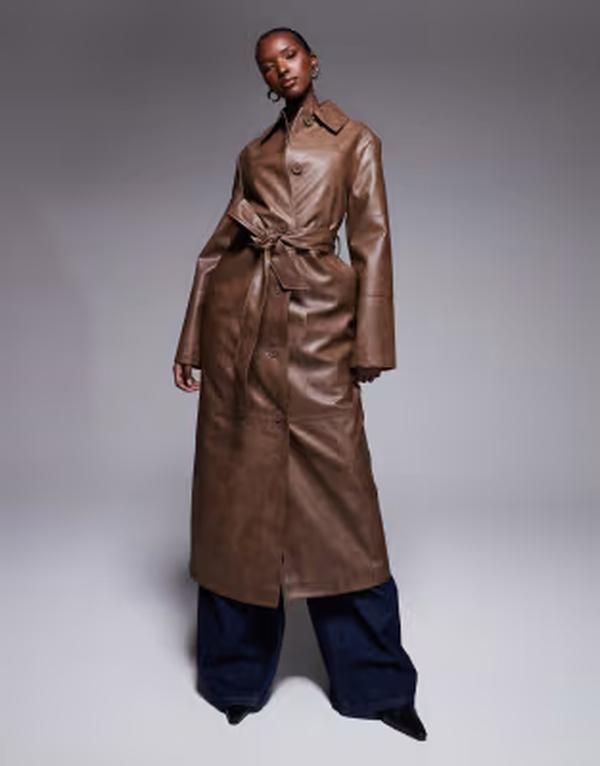 ザ・フロリック レディース アウター コート ヴィンテージ レザー マキシ The Frolic exclusive leather look button up belted maxi coat i