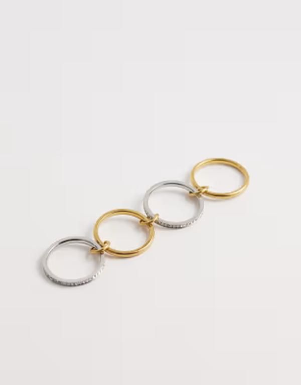 カイア レディース アクセサリー リング Tシャツ Kaiia exclusive stainlessteel rhinestone stacked ring tone and silver tone