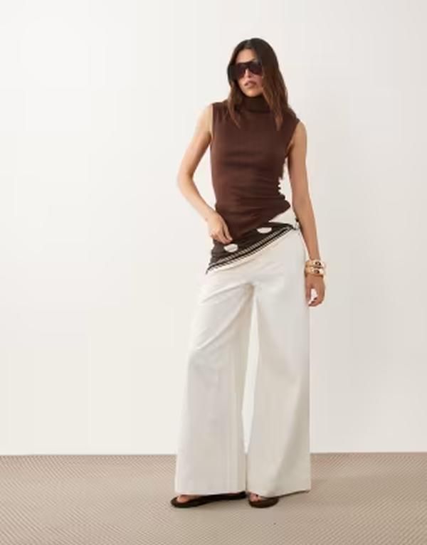 エイソス レディース トップス タンクトップ スタンドネック ASOS DESIGN funnel neck tank top BROWN ブラウン