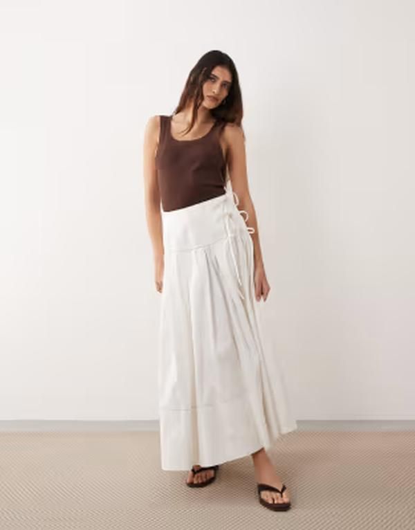 アレンジ レディース ボトムスカート マキシ ARRANGE tie front wrap maxi skirt WHITE ホワイト