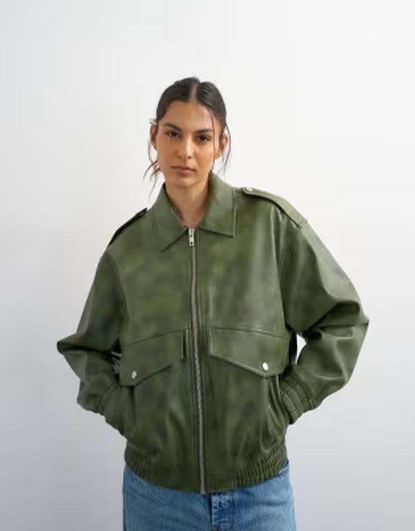 トップショップ レディース アウター ジャケット・ブルゾン クロップド レザー フェイクレザー Topshop faux leather cropped bomber jacket with patc 26,520円