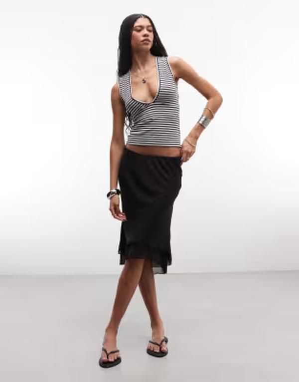 ウィークデイ レディース ボトムスカート シフォン アシンメトリー ミディ Weekday asymmetrichiffon midi skirt with double layer Black ブラ