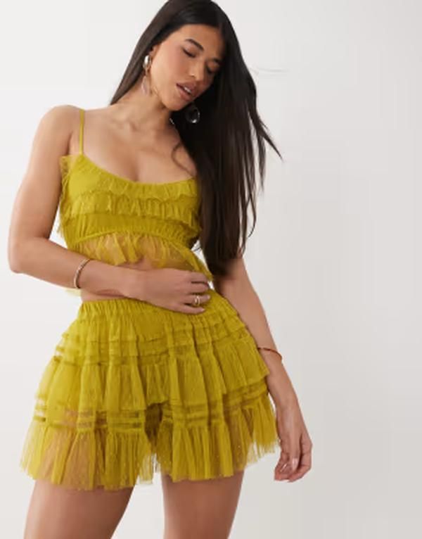 エイソス レディース ボトムス ハーフパンツ・ショーツ セミシアー フリル ミニ メッシュ シアー スカート ASOS DESIGN textu red mesh semi sheeruffle mi