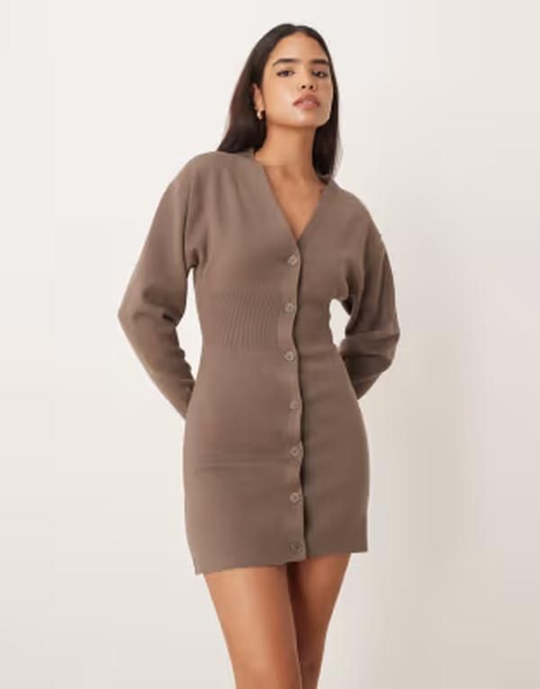 ジーナトリコ レディース アウター コート Vネック ボタンダウン ミニワンピース ミニ ダウン ニット Gina Tricot long bell sleeve Vnecknit button do