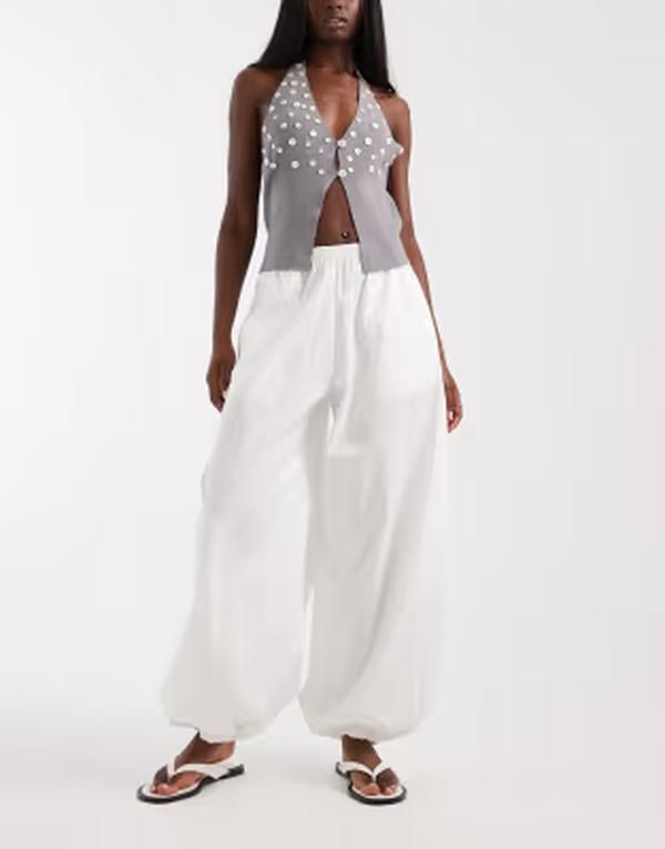 ヴェロモーダ レディース ボトムス カジュアルパンツ Vero Moda poplin wide balloon pantsno white ホワイト