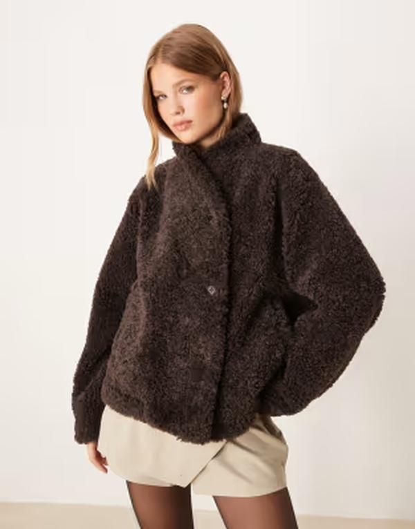 ジーナトリコ レディース アウター ジャケット・ブルゾン Gina Tricot short borg pile jacket in dark mole Dark mole brown ブラウン