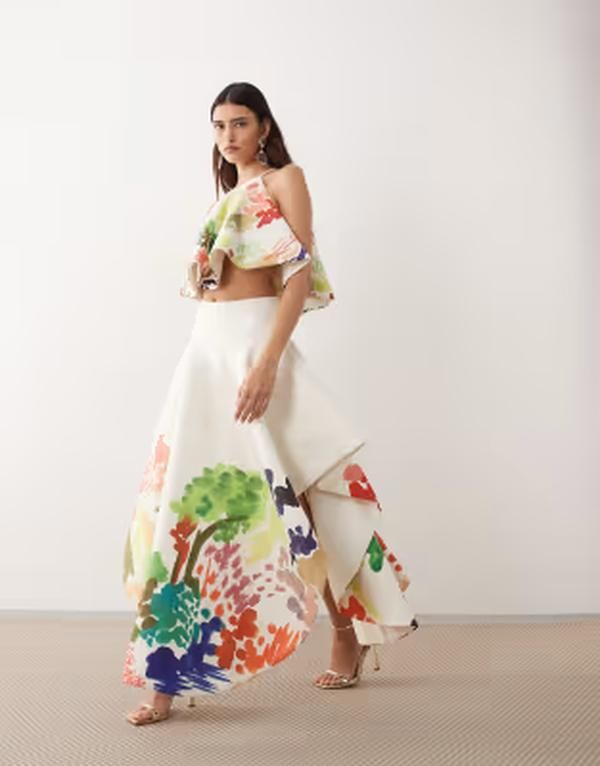 アレンジ レディース ボトムスカート プリント マキシ ARRANGE maxi skirt in abstract painterly print part of a set Abstract pr