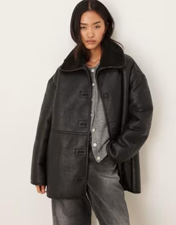 ジーナトリコ レディース アウター コート ジャケット Gina Tricot bonded PU teddy borg short jacket Black ブラック