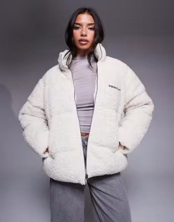 エイソス レディース アウター コート ASOS Weekend Collective Weekend Collective padded teddy coat in cream クリーム