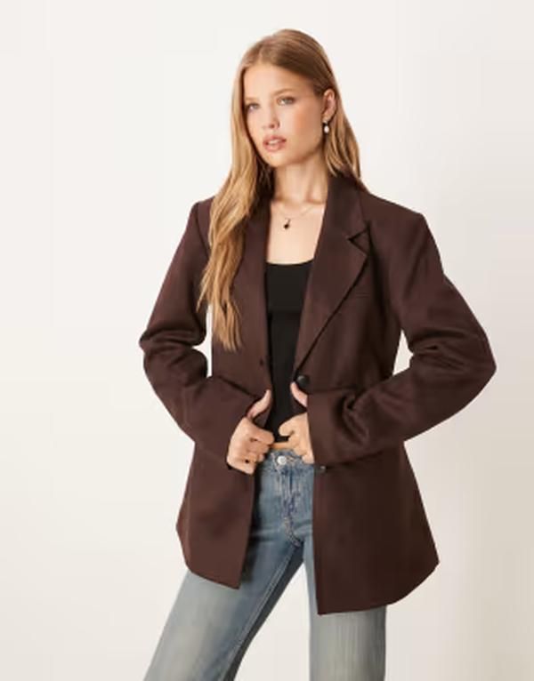 ジーナトリコ レディース アウター ジャケット・ブルゾン リラックスフィット スエード ブレザー Gina Tricot relaxed fit faux suede blazer in dark c
