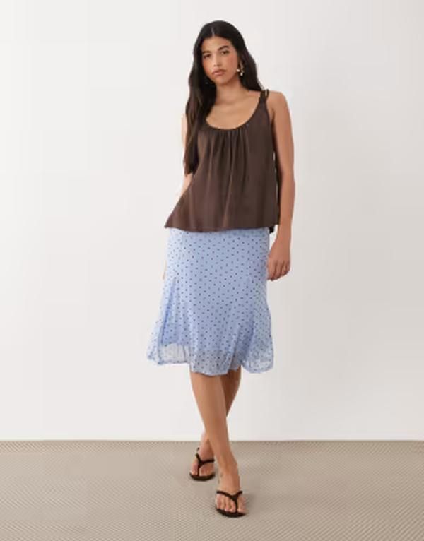 エイソス レディース ボトムスカート ドット柄 ローライズ ドット プリント メッシュ ミディ ASOS DESIGN low rise mesh midi pencil skirt with god