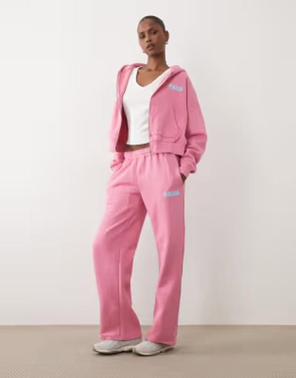 カイア レディース ボトムス カジュアルパンツ ワイドレッグ プリント スウェットパンツ コットン ロゴ Kaiia cotton rich printed logo wide leg sweatpa