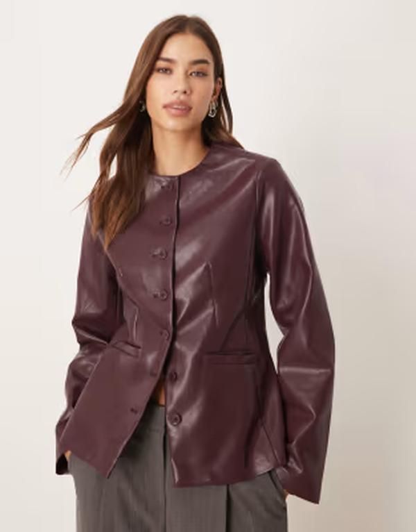 ジーナトリコ レディース アウター コート ブレザー Gina Tricot shaped PU blazer Burgundy バーガンディ