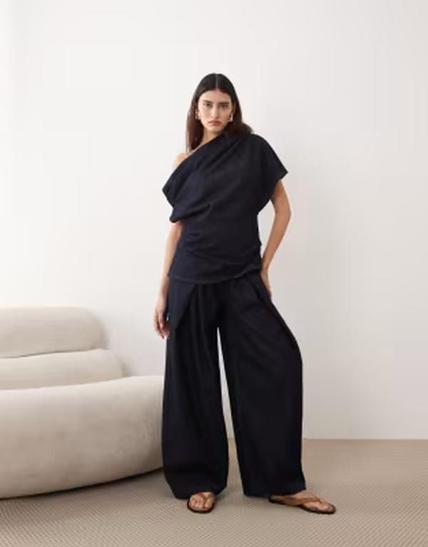 アレンジ レディース ボトムス カジュアルパンツ デニム ARRANGE denim pleat detail pants indigo part of a set INDIGO インディゴ