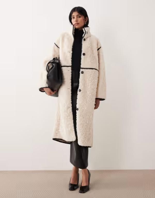 ジーナトリコ レディース アウター コート ミディ Gina Tricot faux fur bonded midi coat in cream クリーム