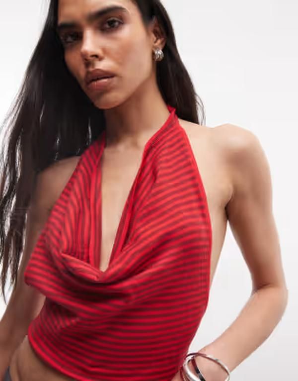 フランキーズ ビキニ レディース トップス タンクトップ ホルター Frankies Bikinis x Jennie Kim halterneck top stripes Red stripe レッ