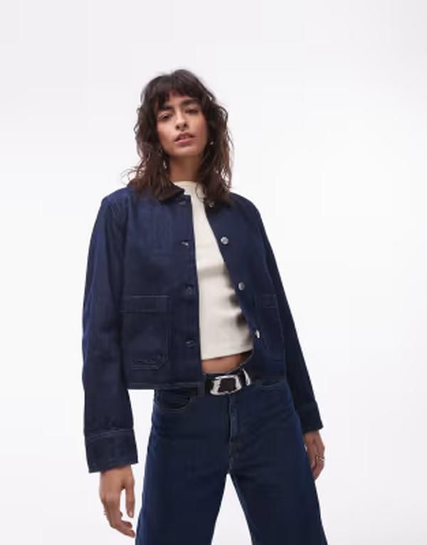 アルケット レディース アウター ジャケット・ブルゾン コントラスト クロップド デニム ARKET croppedenim shacket in rinse wash indigo with con