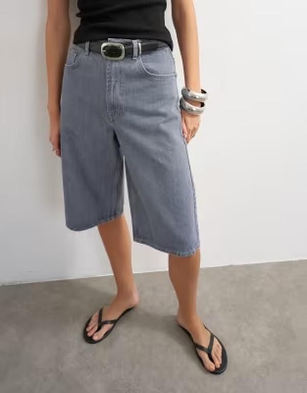 トップショップ レディース ボトムス ハーフパンツ・ショーツ ショートパンツ デニム Topshop denim bermuda shorts Gray グレー