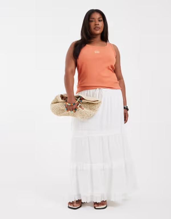 ヴェロモーダ レディース ボトムスカート ティアード レース マキシ Vero Moda Curve pleat and lace detail tie red boho maxi skirt Sno