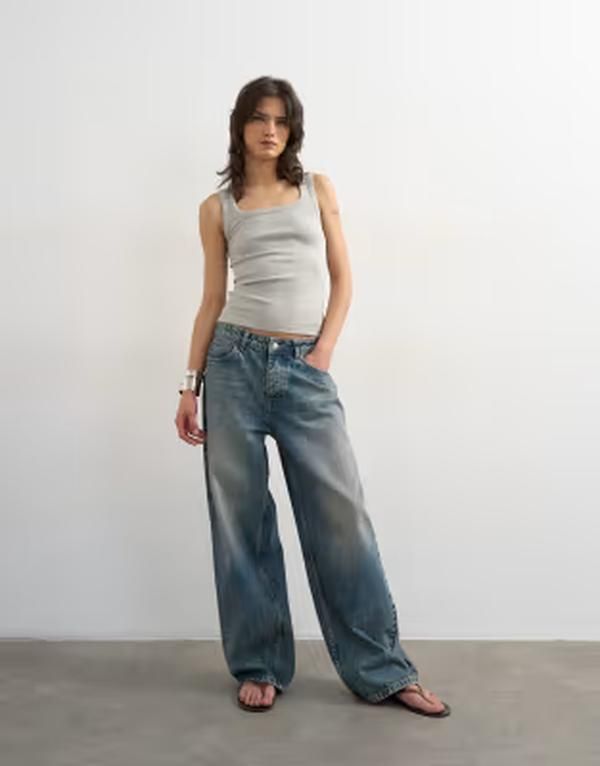 トップショップ レディース トップス ベスト リブニット Topshop rib knit scoop neck tank top in heather Gray Heather グレー