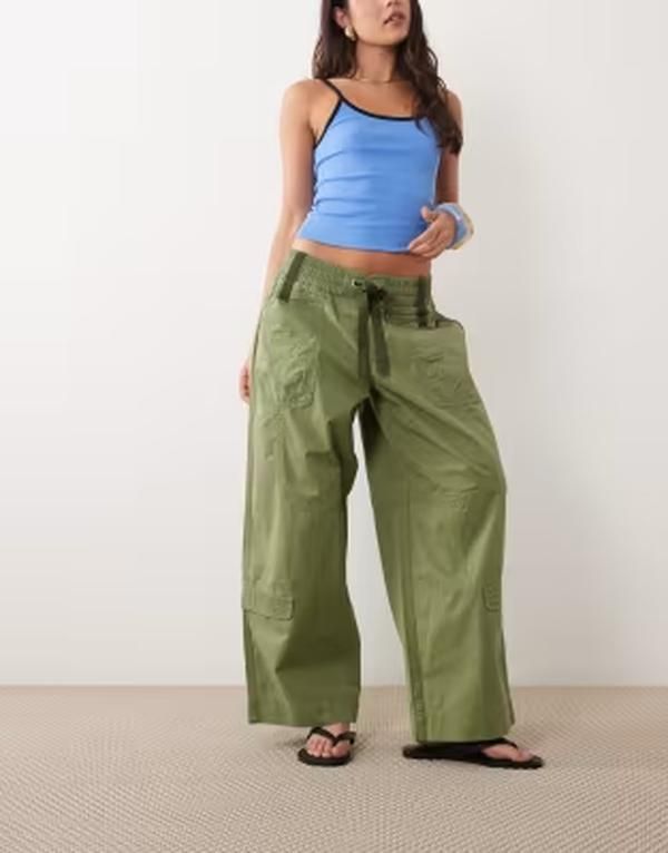 ライオネス レディース ボトムス カジュアルパンツ ワイドレッグ コットン Lioness Fever cotton shir red tie waist wide leg utility pants