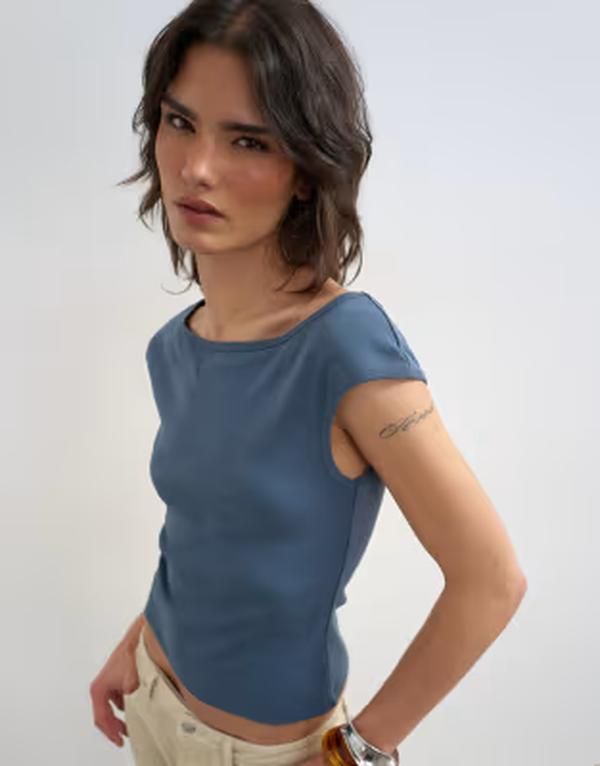 トップショップ レディース トップス ベスト Topshop 90s boat neck top in deep blue ブルー