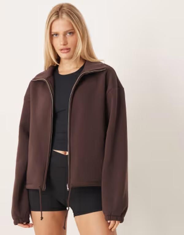 ジーナトリコ レディース アウター コート セーター フリース Gina Tricot soft pile teddy athletic zip up sweater fleece Brown ブラウ
