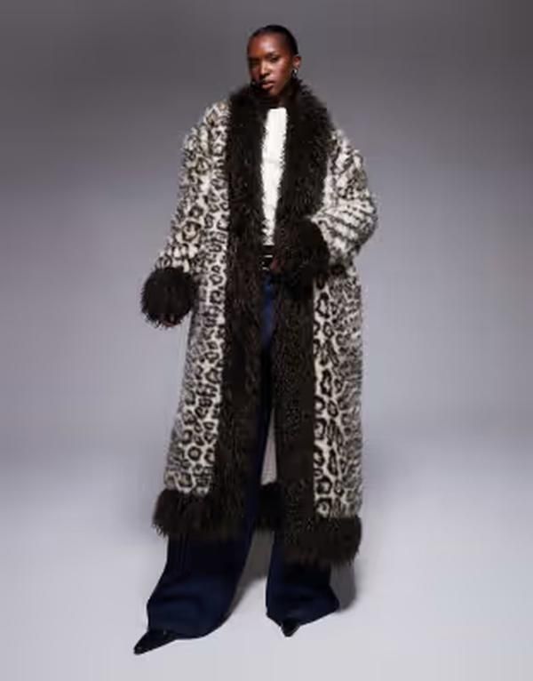 ザ・フロリック レディース アウター コート プリント マキシ The Frolic Exclusive faux fur mongolian trimaxi coat leopard print B 32,370円