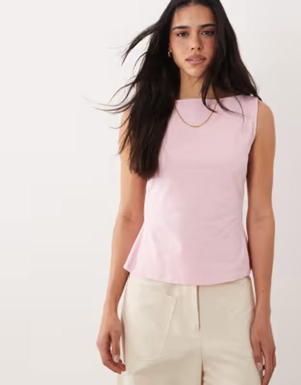 エイソス レディース トップス タンクトップ ASOS DESIGN slash neck tie back tank topink ピンク