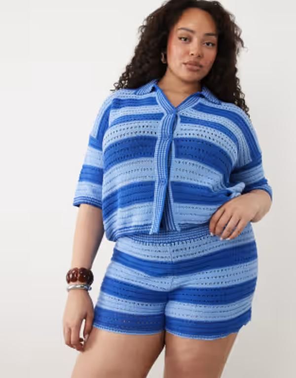 エイソス レディース ボトムス ハーフパンツ・ショーツ プリント ショートパンツ ニット ASOS Curve ASOS DESIGN Curve Sally beach knit shortstri