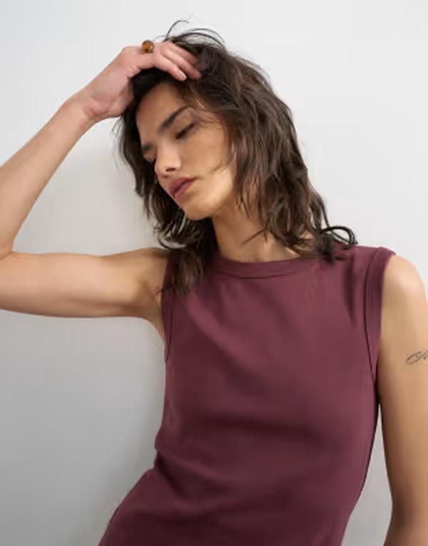 トップショップ レディース トップス タンクトップ Topshop slim tank in plum Burgundy バーガンディ