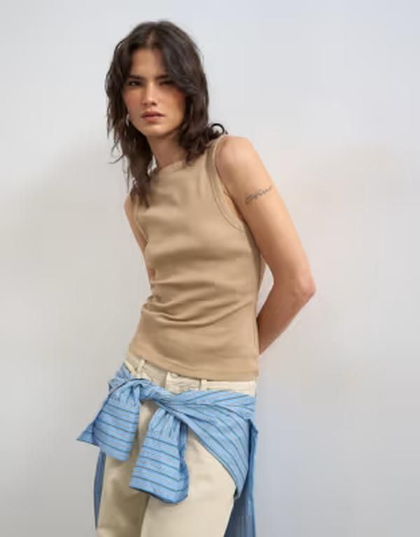 トップショップ レディース トップス ベスト Topshop slash neck racer tank top in stone ストーン
