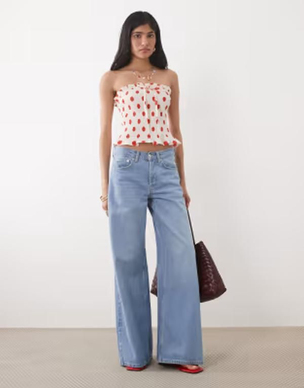 エイソス レディース トップス ベスト ASOS DESIGN shir red tie front bandeau top in cream and red spots Cream Based Re