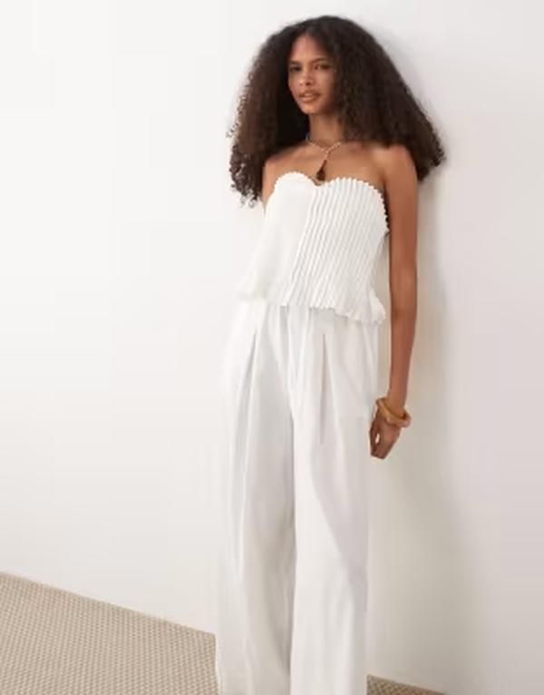 エイソス レディース トップス ジャンプスーツ コットン リネン ASOS DESIGN cotton linen bandeau jumpsuit with narrow pintuck bodic