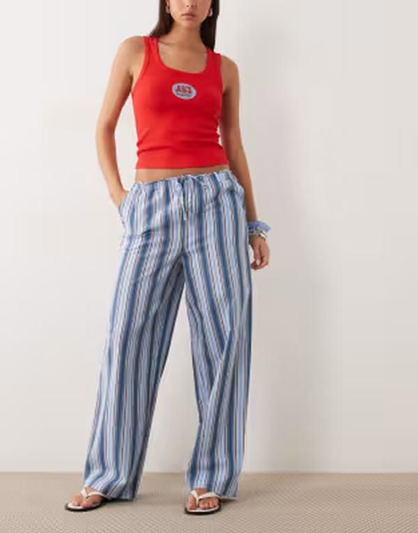 エイソス レディース ボトムス カジュアルパンツ ASOS DESIGN pull on pantstripes Blue Stripe ブルー